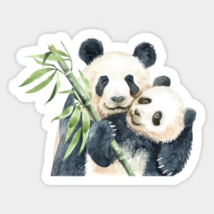 Mom panda baby bamboo watercolor hand drawn Sticker